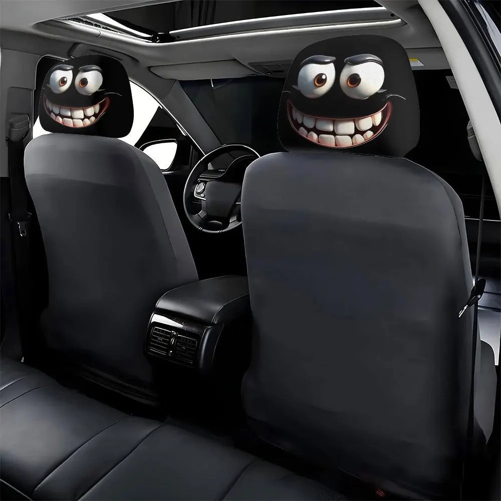 Halloween Decoration Black Skull Car Print Headrest Cover Universal Stretchy Spooky Fun Universal Head Cover
