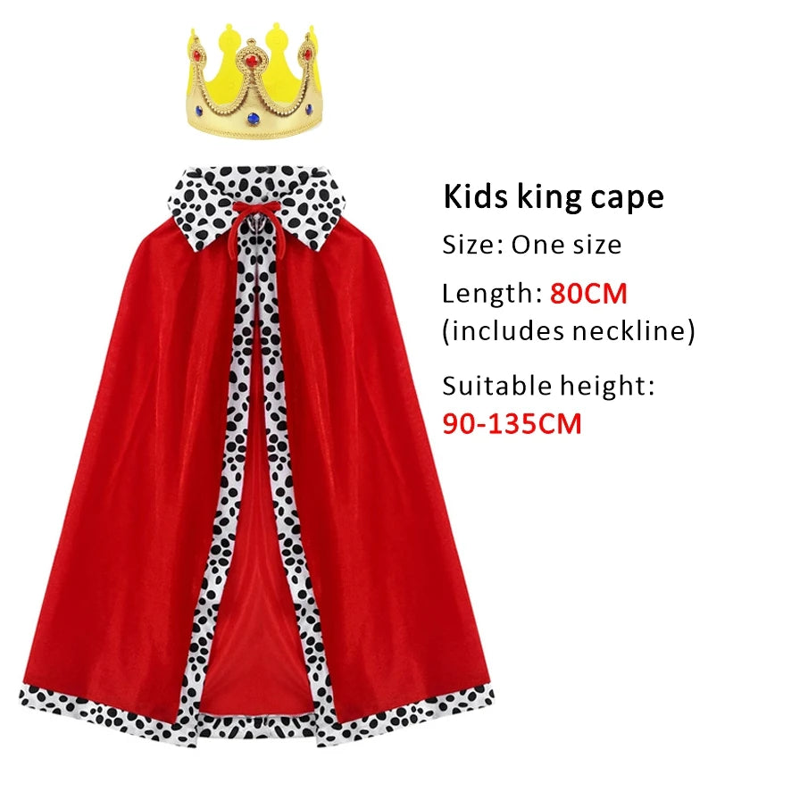 Halloween Adult King Red Cloak Costume Kids King Prince Robe Crown Velvet Cape Children Birthday Party Cosplay Accessory Suit