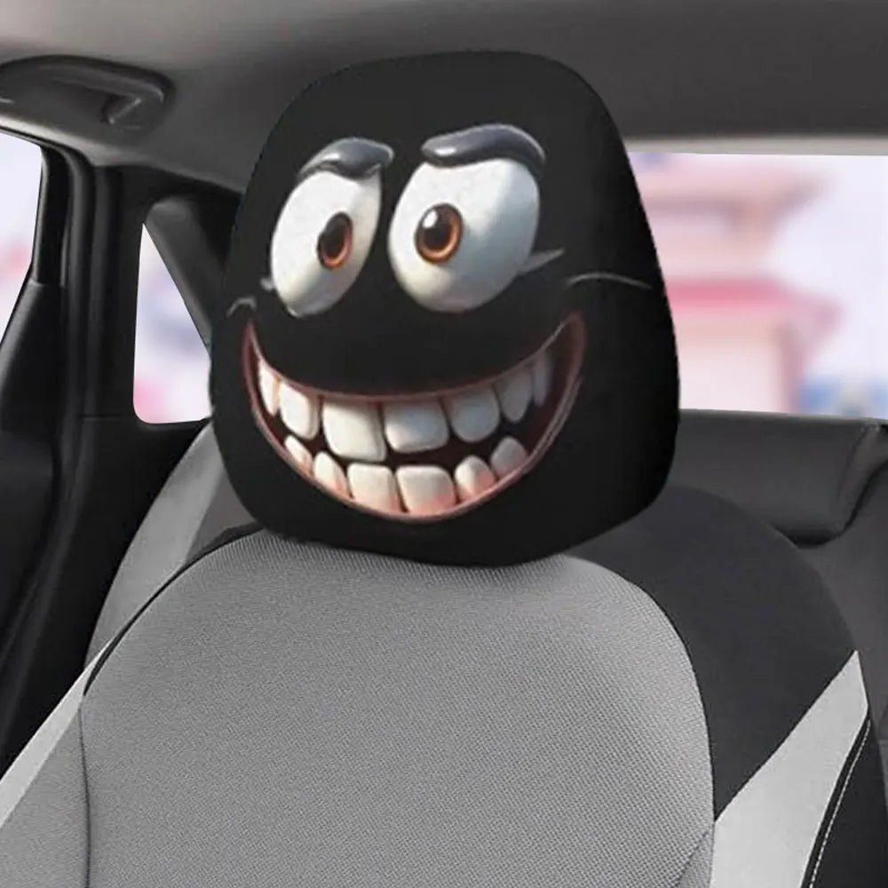 Halloween Decoration Black Skull Car Print Headrest Cover Universal Stretchy Spooky Fun Universal Head Cover