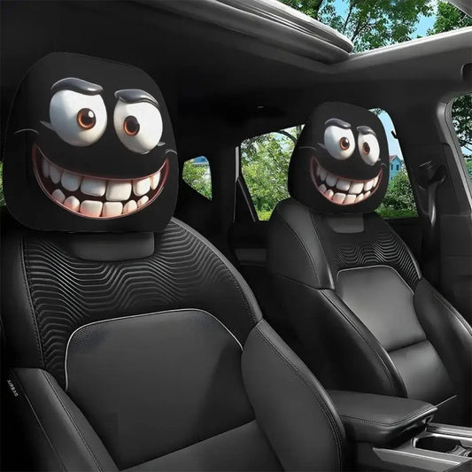 Halloween Decoration Black Skull Car Print Headrest Cover Universal Stretchy Spooky Fun Universal Head Cover