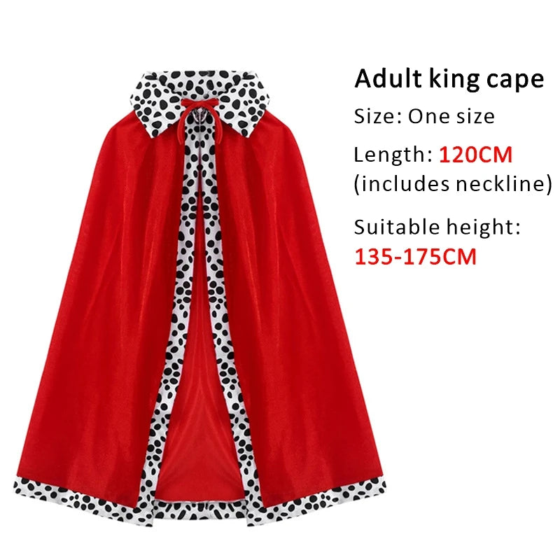 Halloween Adult King Red Cloak Costume Kids King Prince Robe Crown Velvet Cape Children Birthday Party Cosplay Accessory Suit