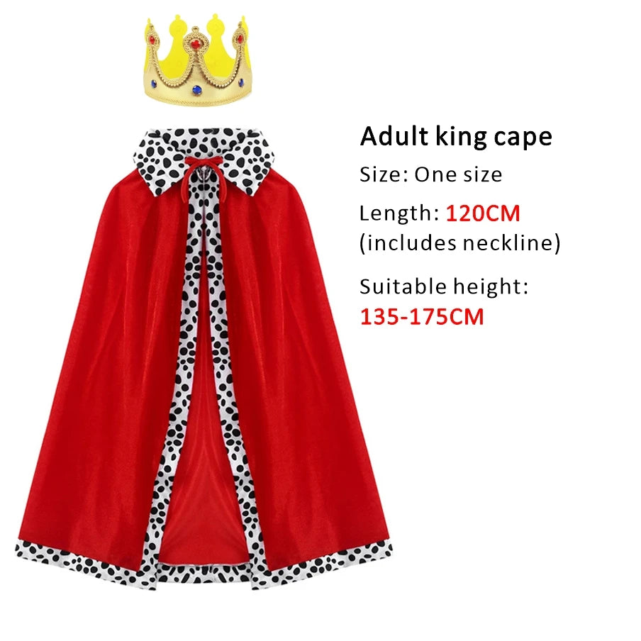 Halloween Adult King Red Cloak Costume Kids King Prince Robe Crown Velvet Cape Children Birthday Party Cosplay Accessory Suit