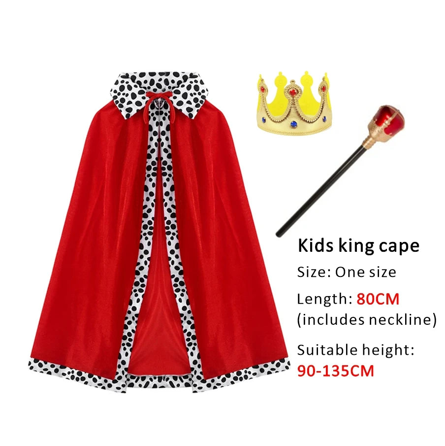 Halloween Adult King Red Cloak Costume Kids King Prince Robe Crown Velvet Cape Children Birthday Party Cosplay Accessory Suit