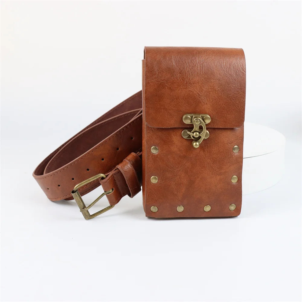 4PCS/1PCS MedievalCosplayLeather Belt Copper Coin Waist Bag Renaissance Dress Steam Belt Role Playing Halloween Belt Set Cosplay