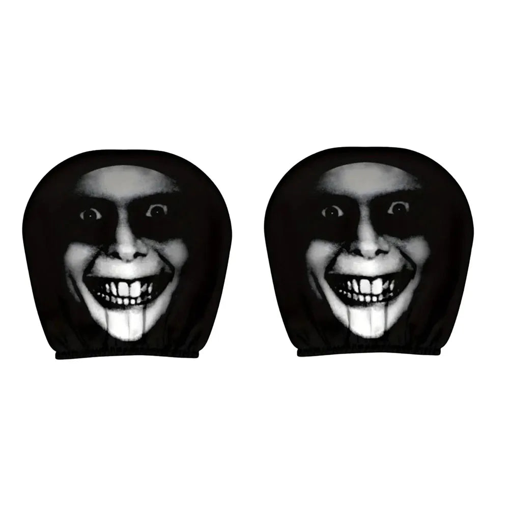 Halloween Decoration Black Skull Car Print Headrest Cover Universal Stretchy Spooky Fun Universal Head Cover