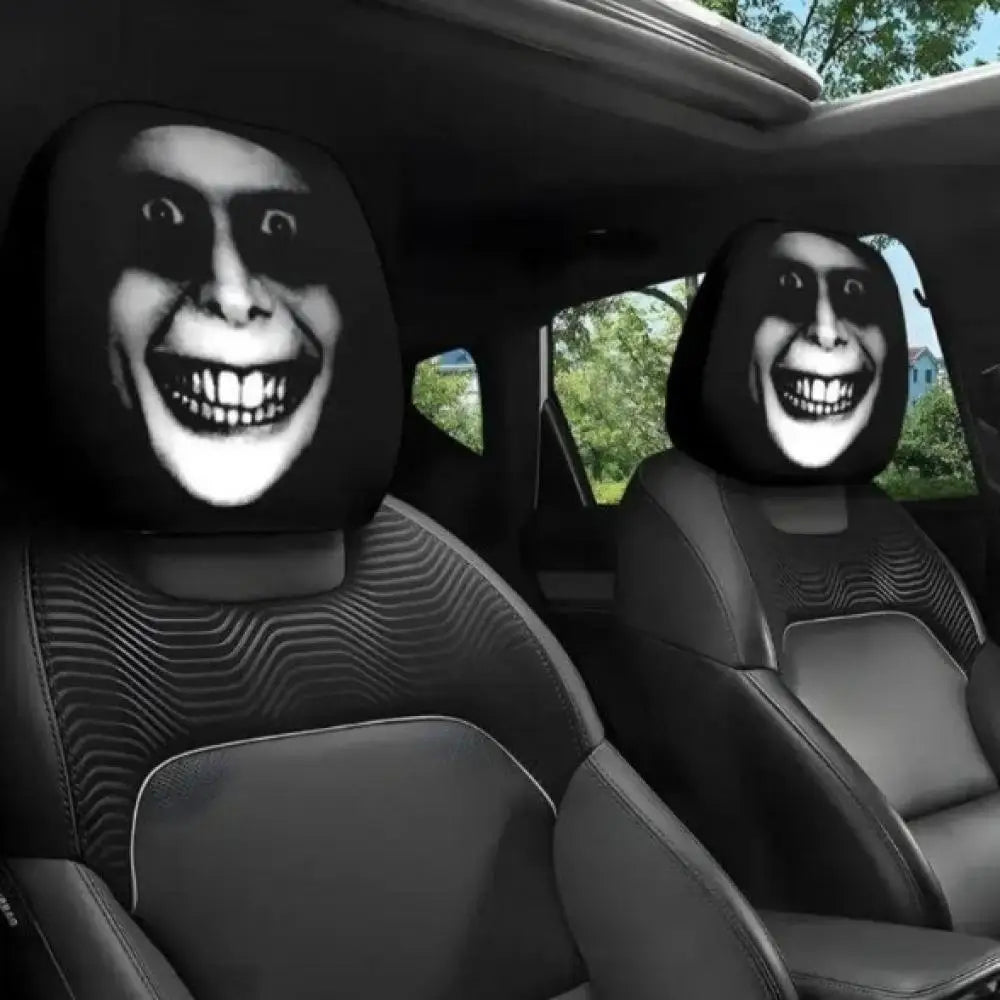 Halloween Decoration Black Skull Car Print Headrest Cover Universal Stretchy Spooky Fun Universal Head Cover