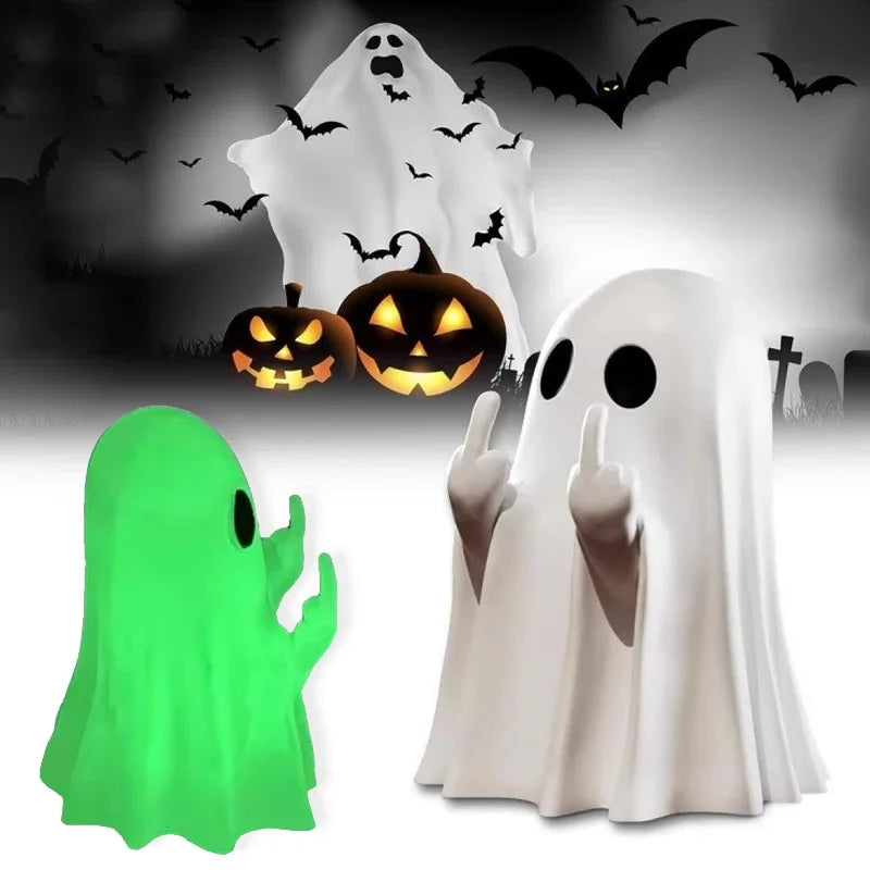 Car Decorate Luminous Middle Finger Cute Ghost Statue Small Scary Ghost Figurines Halloween Decoration Home Table Ornaments
